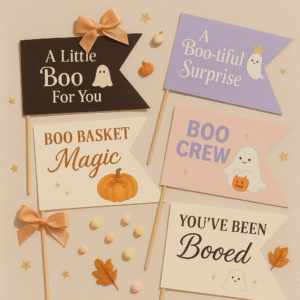 premium printable boo basket flags | 5 luxury halloween designs