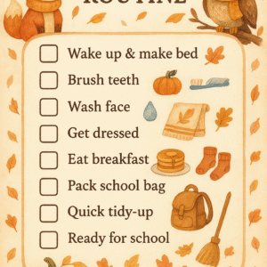 fall themed kids routine bundle – 12 page printable charts, schedules & trackers (limited edition)