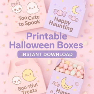 cute halloween favor box templates | printable pillow box & gable box | diy halloween treat boxes for kids party, classroom & trick or treat