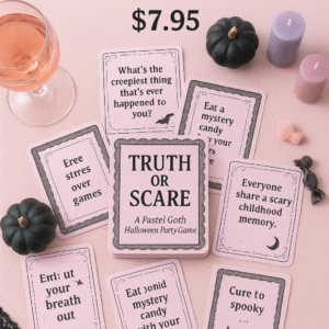 truth or scare pastel goth halloween party games for adults – 12 page printable card deck (truth, dare & wild cards)