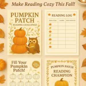 fall pumpkin themed reading log printable – 6 pages with reading tracker, pumpkin patch activity & certificate