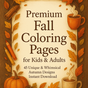 premium fall coloring book printable – 53 pages storybook style autumn illustrations (kids & adults)