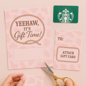 yeehaw, it’s gift time! cowgirl gift card holder printable | pink cow print gift card | western glam aesthetic | instant download