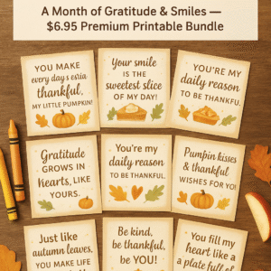 30 thanksgiving lunch box notes for kids – premium printable gratitude notes + blank templates | cute fall lunchbox messages for november
